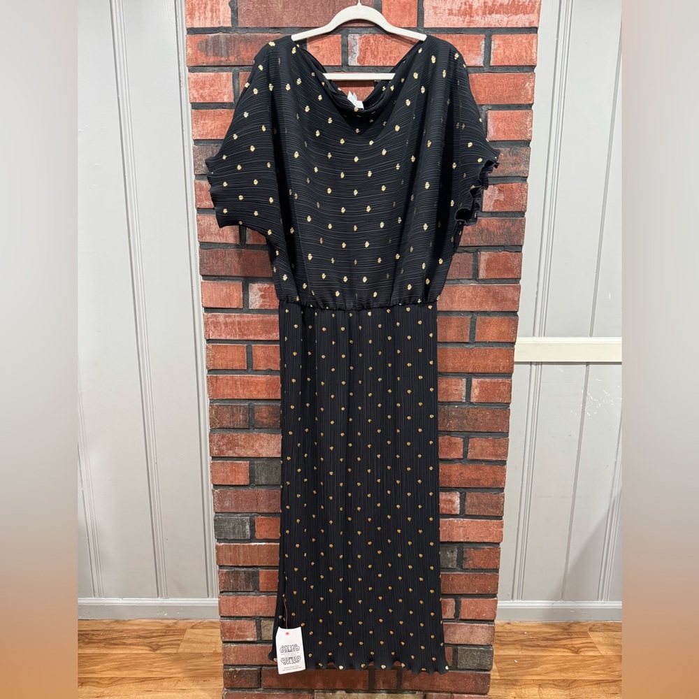 Never Fully Dressed Black Midi Dress with Gold Dot Print - Picture 8 of 16